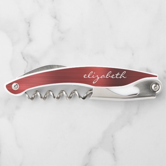 Rood, geborsteld metaal, aangepast script kurkentrekker (Achterkant)