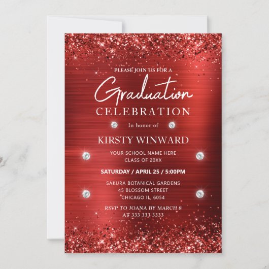 Rood geborsteld metaal en glitter Afstuderen Kaart (Voorkant)