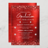 Rood geborsteld metaal en glitter Afstuderen Kaart (Voorkant / Achterkant)