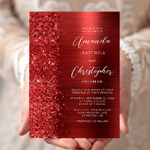 Rood Geborsteld Metaal Glitter Script Bruiloft