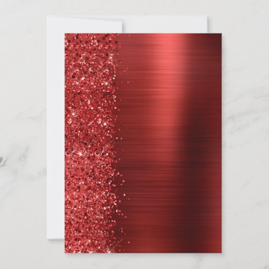 Rood Geborsteld Metaal Glitter Script Bruiloft Kaart (Achterkant)