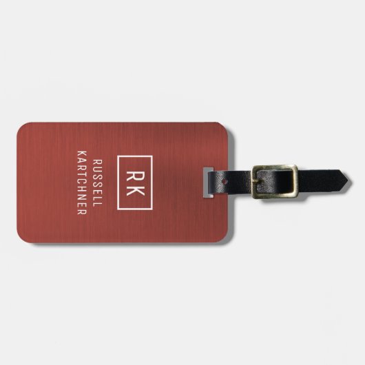 Rood geborsteld metaal modern Monogram Bagagelabel (Voorkant horizontaal)