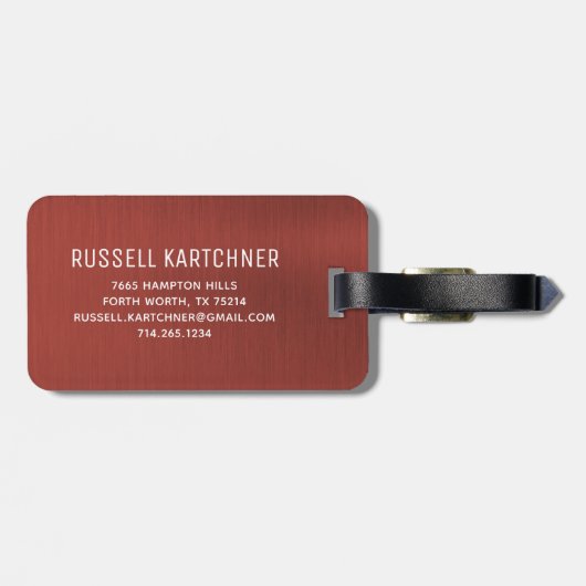 Rood geborsteld metaal modern Monogram Bagagelabel (Achterkant horizontaal)