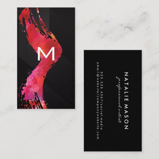 Rood geborsteld | Monogram Visitekaartje (Voorkant / Achterkant)