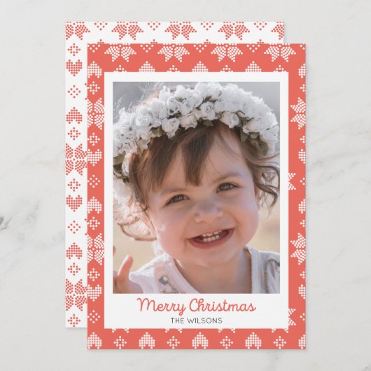 Rood gebreid Sweater Pattern-fotokaartje Kaart (Voorkant / Achterkant)