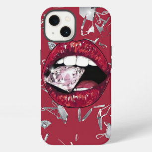 Rood gebroken glas en diamanten iPhone 13 hoesje