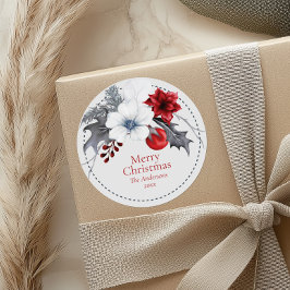 Rood Gebroken Wit Foliage Kerst Gift Stickers