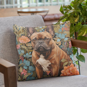 Rood gecoate Franse Bulldog Frenchie in een tuin Kussen