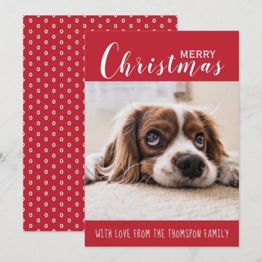 Rood| Gecomprimeerde foto van familie | Vrolijk ke Feestdagenkaart (Voorkant / Achterkant)