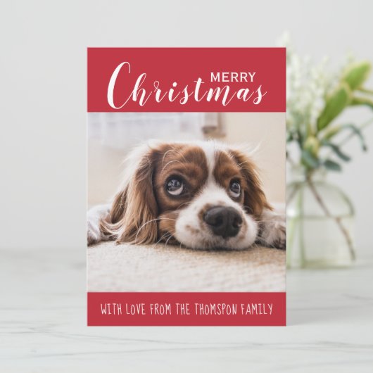 Rood| Gecomprimeerde foto van familie | Vrolijk ke Feestdagenkaart (Staand voorkant)