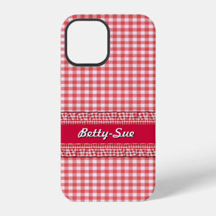 Rood gecontroleerd Hoesje met Jouw naam iPhone 12 Hoesje