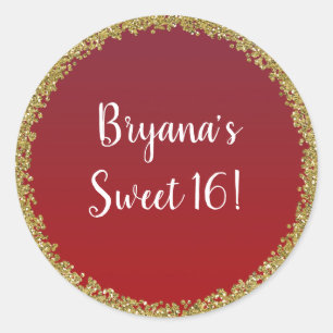 Rood Gedompeld Goud Glitters Glam Schitterende Fee Ronde Sticker