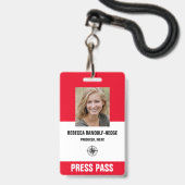 ROOD GEDRUKTE SPECIALE GEBEURTENIS PERSKAART - Fot Badge (Voorzijde met lanyard)