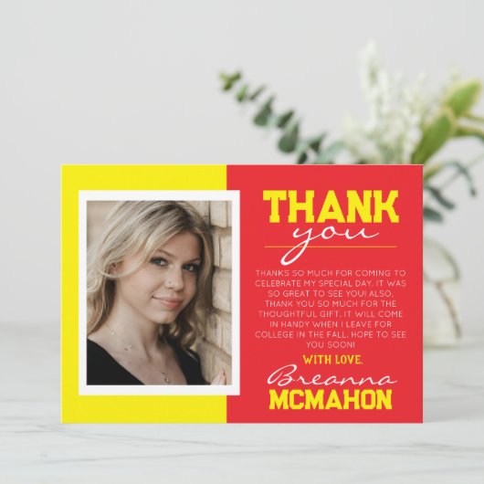 Rood & Geel Afstuderen 2 Foto Dank u Kaart (Staand voorkant)