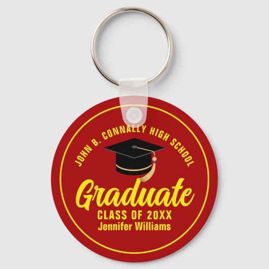 Rood Geel Afstuderen Custom 2025 Afstuderen Sleutelhanger (Achterkant)