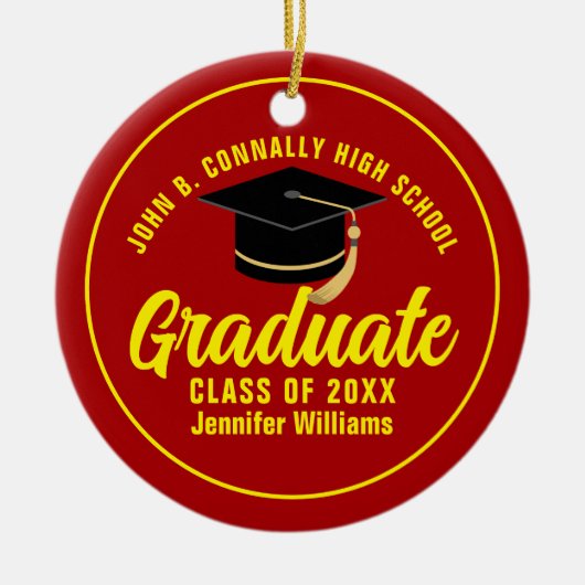 Rood Geel Afstuderen Custom Afstuderen Christmas Keramisch Ornament (Voorkant)