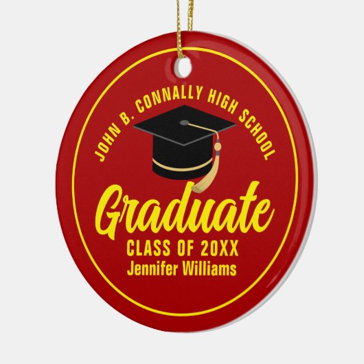 Rood Geel Afstuderen Custom Afstuderen Christmas Keramisch Ornament (Links)