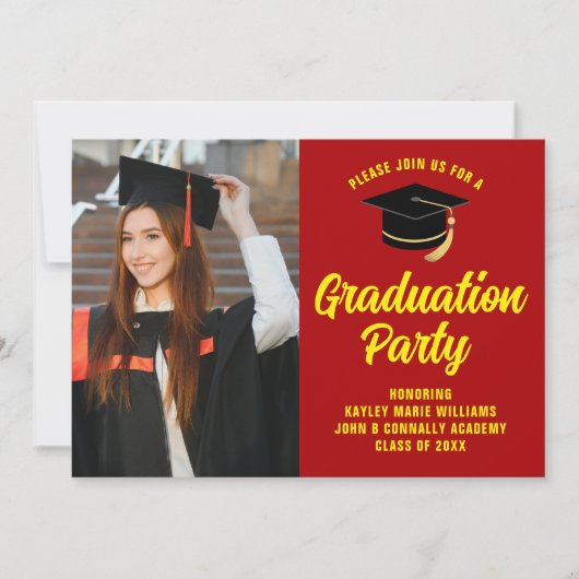 Rood Geel Afstuderen Foto 2025 Afstudeerfeest Kaart (Voorkant)