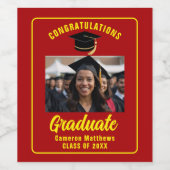 Rood Geel Afstuderen Foto Afstudeerfeest Wijn Etiket (Enkel label)