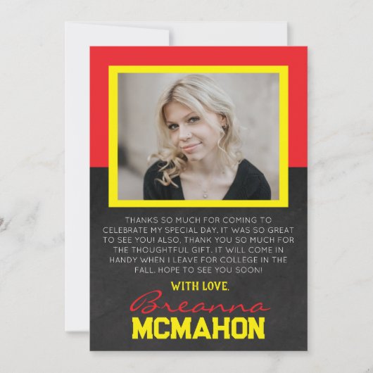 Rood & geel Afstuderen foto dank u kaart (Voorkant)