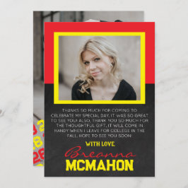 Rood & geel Afstuderen foto dank u kaart