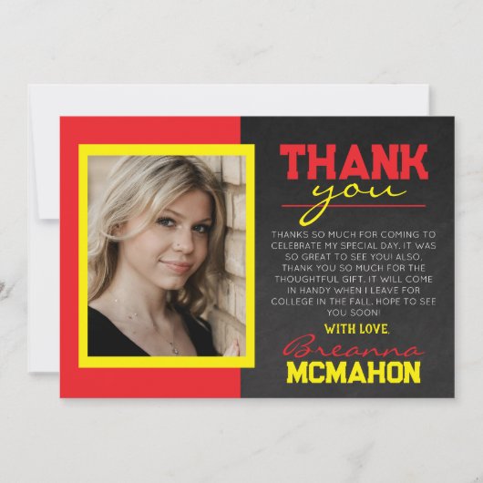 Rood & geel Afstuderen foto dank u kaart (Voorkant)