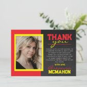 Rood & geel Afstuderen foto dank u kaart (Staand voorkant)