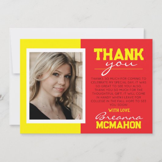 Rood & geel Afstuderen foto dank u kaart (Voorkant)