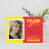 Rood & geel Afstuderen foto dank u kaart (Staand voorkant)