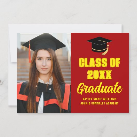 Rood Geel Afstuderen Foto Modern Afstuderen Aankondiging (Voorkant)