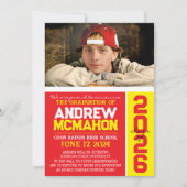 Rood & Geel Afstuderen Fotoaankondiging Kaart (Voorkant)