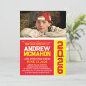 Rood & Geel Afstuderen Fotoaankondiging Kaart (Staand voorkant)