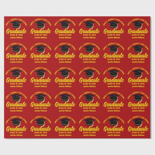 Rood geel Afstuderen gepersonaliseerd Afstuderen Cadeaupapier (Vlak)