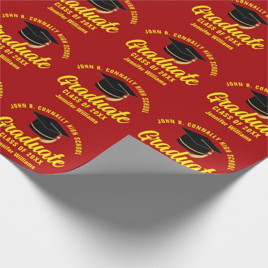 Rood geel Afstuderen gepersonaliseerd Afstuderen Cadeaupapier (Hoek)