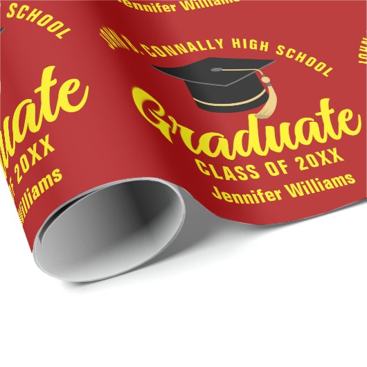 Rood geel Afstuderen gepersonaliseerd Afstuderen Cadeaupapier (Rol Hoek)