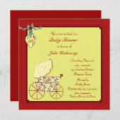 Rood geel Baby buggy Baby shower Kaart (Voorkant / Achterkant)