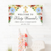 Rood, geel Blauw Bloemen 1e Heilige Communie Spandoek (Insitu)