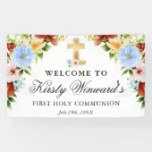 Rood, geel Blauw Bloemen 1e Heilige Communie Spandoek (Horizontaal)