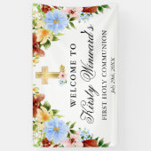 Rood, geel Blauw Bloemen 1e Heilige Communie Spandoek (Verticaal)