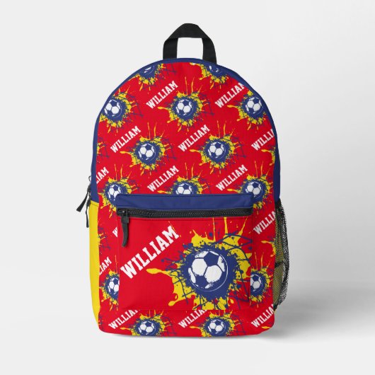 Rood geel blauw football voetbal splat custom bedrukte rugzak (Voorkant)