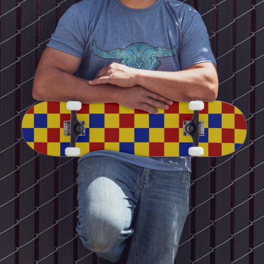 Rood Geel Blauw Geruit Patroonontwerp  Persoonlijk Skateboard (Buiten 3)