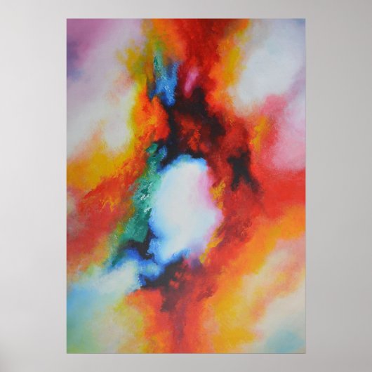 Rood Geel Blauw Groen Abstract Schilderen Poster (Voorkant)