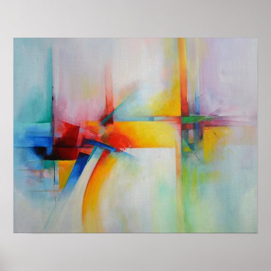 Rood Geel Blauw Groen Abstract Schilderij Poster (Voorkant)