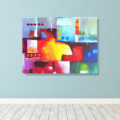 Rood Geel Blauw Groen Paars Abstract schilderen Canvas Afdruk (Insitu (Houten vloer))