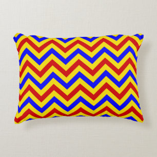 Rood Geel Blauw Groot Chevron ZigZag Patroon Decoratief Kussen