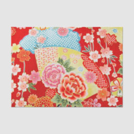Rood Geel Blauw Japans Kimono Bloemen Decoupage Tissuepapier