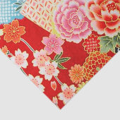 Rood Geel Blauw Japans Kimono Bloemen Decoupage Tissuepapier (Detail)