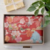 Rood Geel Blauw Japans Kimono Bloemen Decoupage Tissuepapier (Geschenk)