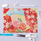 Rood Geel Blauw Japans Kimono Bloemen Decoupage Tissuepapier (Craft)