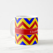 Rood, geel, blauw LG Chevron Red Name Monogram Koffiemok (Voorkant links)